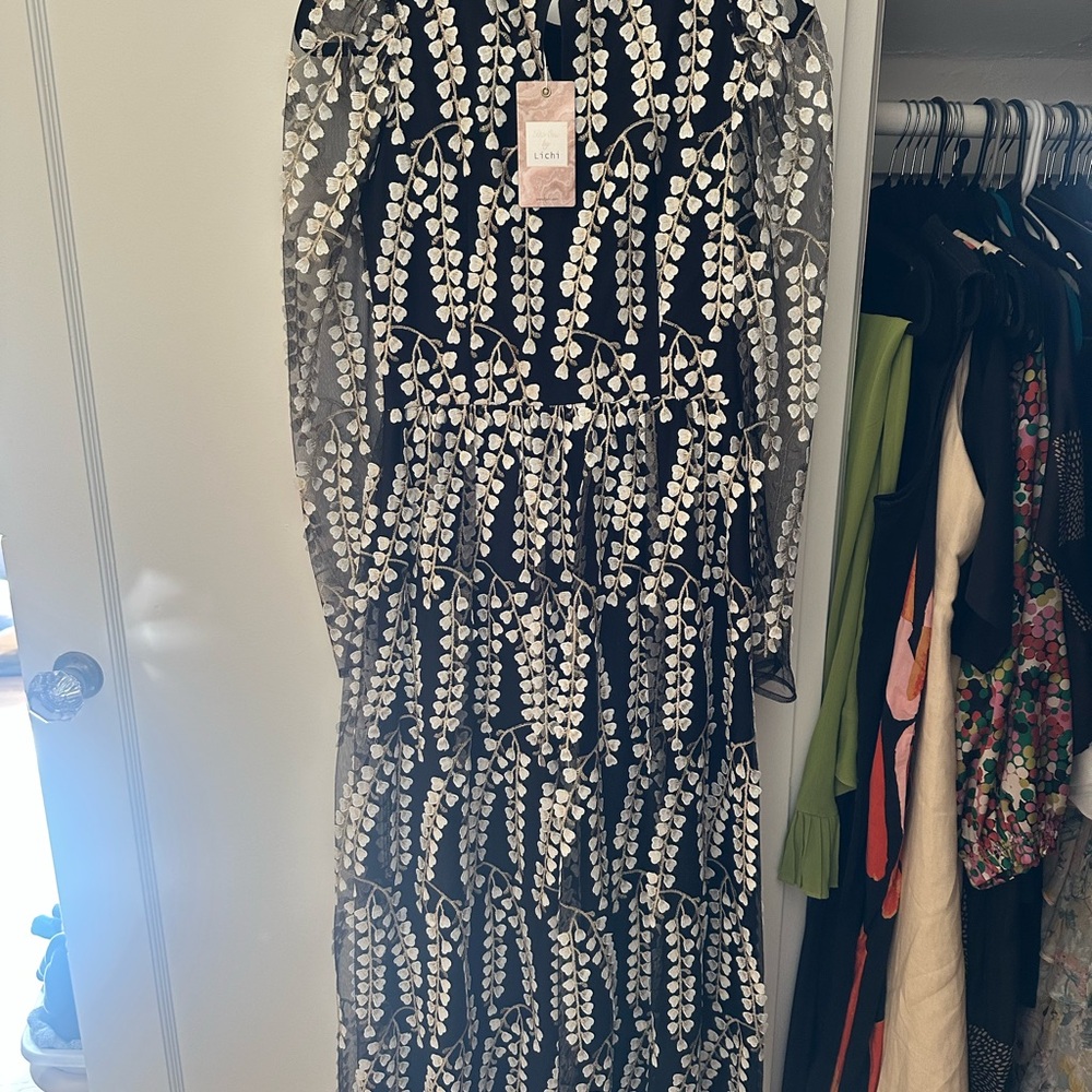 Black and White Long Sleeve Cocktail Gown